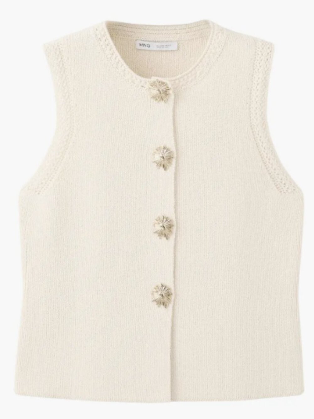 Mango Chaleco Frida Cotton Blend Sweater Vest – Natural – Large – NWOT